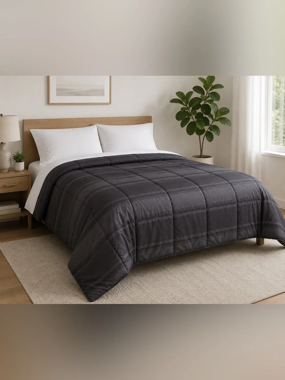 Black & Gray Striped Full-Size Comforter